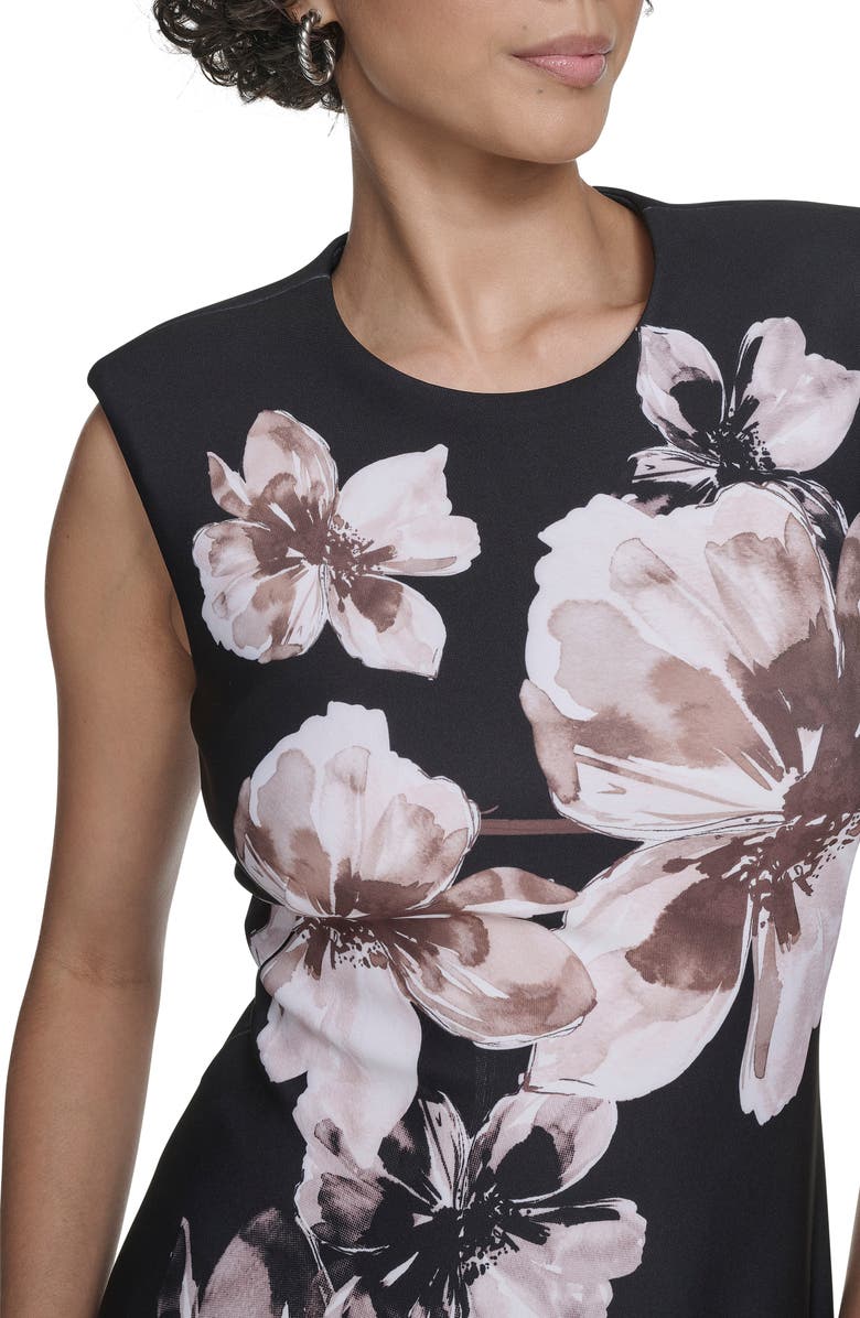 Calvin Klein Floral Sleeveless Sheath Dress, Alternate, color, Black/ Luggage Multi