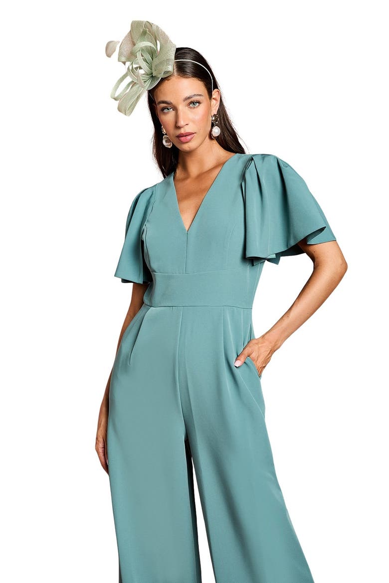 Flutter Sleeve Plunge Jumpsuit, Alternate, color, Sage