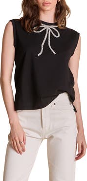 English Factory Rhinestone Bow Sleeveless Top