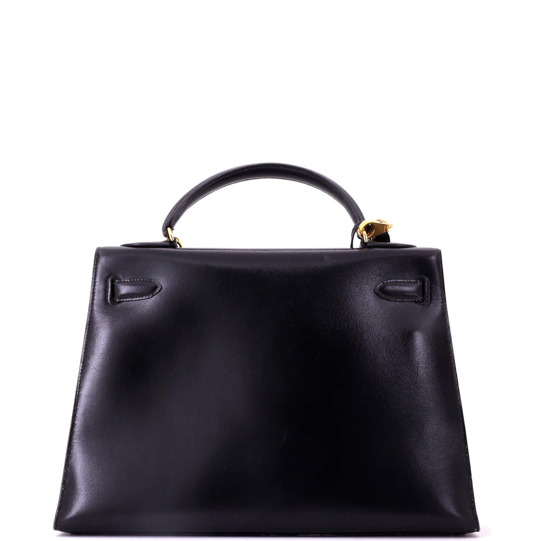 Pre-Owned Hermes Kelly Handbag Black Box Calf with Gold Hardware 32, Alternate, color, Noir