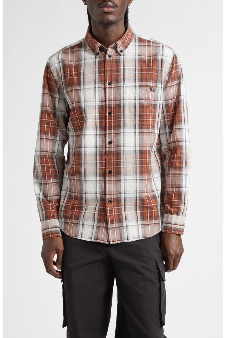 Roland Check Button-Down Shirt, Main, color, RUSSET BROWN MADRAS CHECK