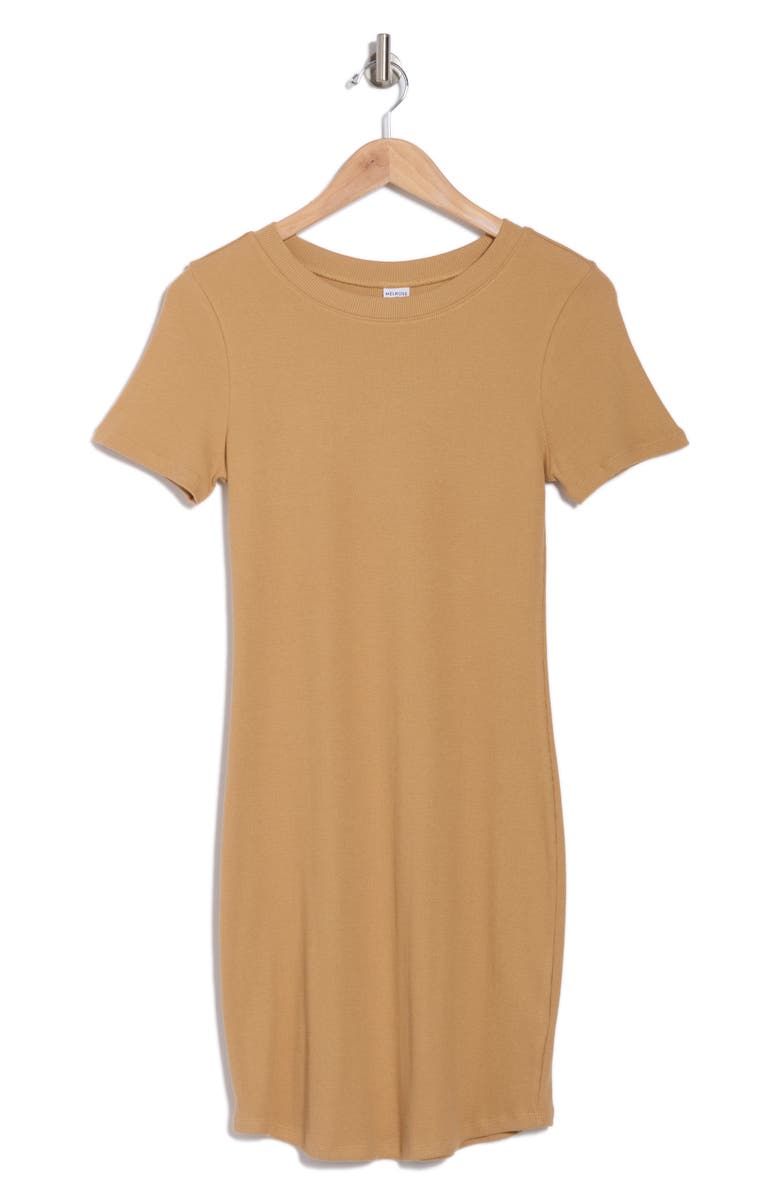 Melrose and Market Short Sleeve Crewneck Mini Dress, Alternate, color, Tan Iced Coffee