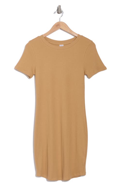 Melrose And Market Short Sleeve Crewneck Mini Dress In Tan Iced Coffee