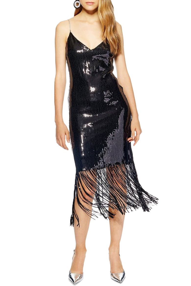 Sequin Fringe Dress, Main, color, BLACK