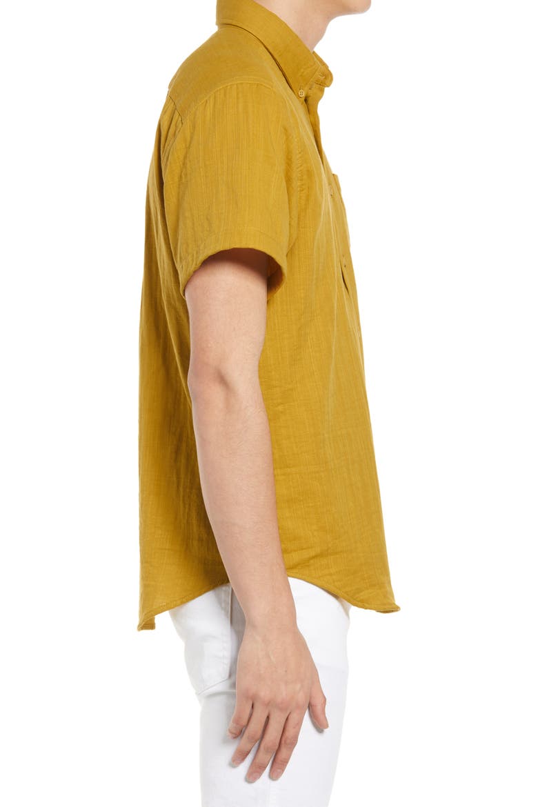 Short Sleeve Double Weave Gauze Button-Down Shirt, Alternate, color, DOUBLE WEAVE GAUZE - TURMERIC