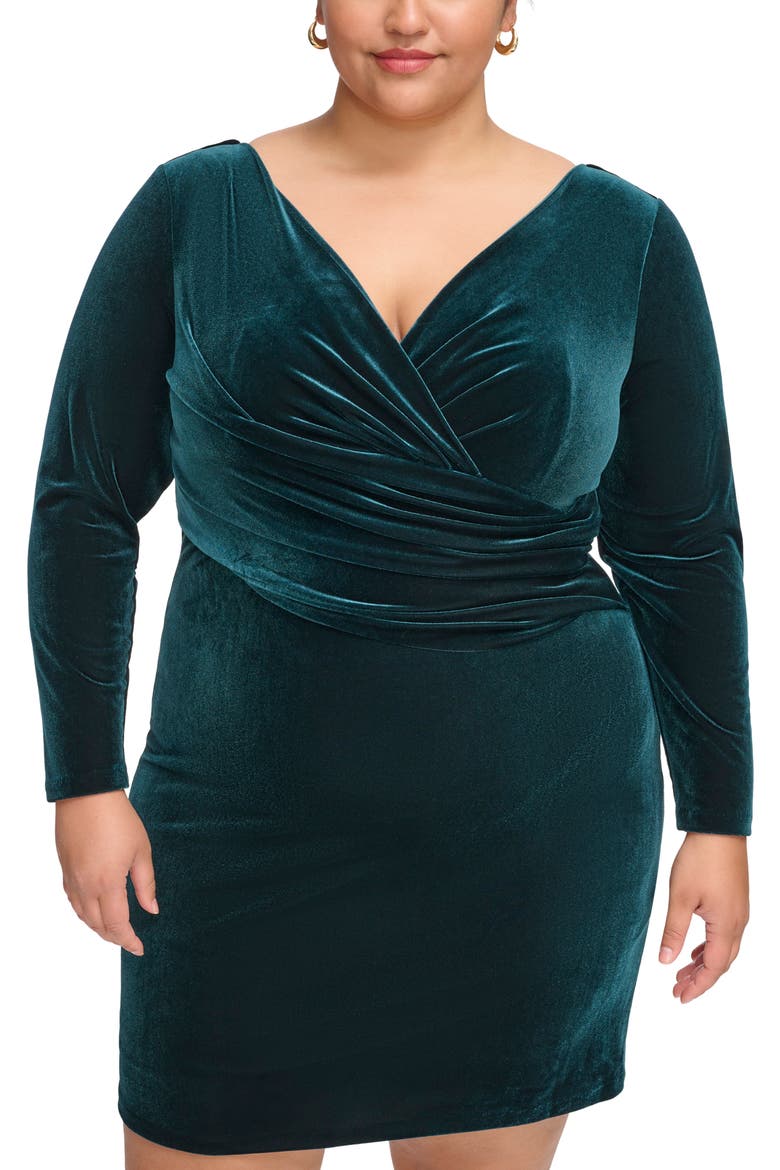 Velvet Long Sleeve Ruched Sheath Dress, Alternate, color, HUN