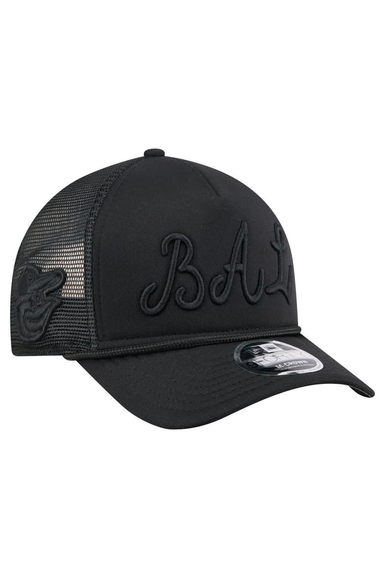 Men's New Era Black Baltimore Orioles City Initial 9FORTY A-Frame M-Crown Adjustable Trucker Hat, Alternate, color, Black