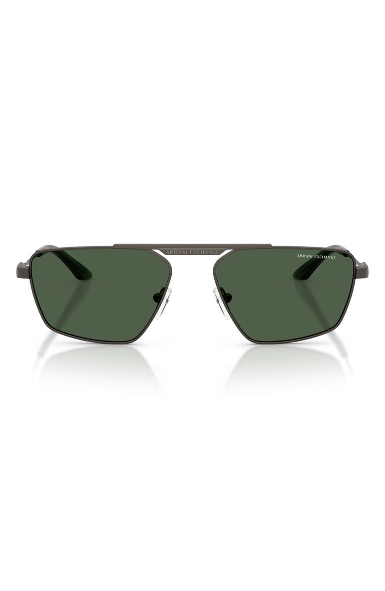 Armani Exchange 56mm Aviator Sunglasses, Main, color, Matte Grey / Dark Green