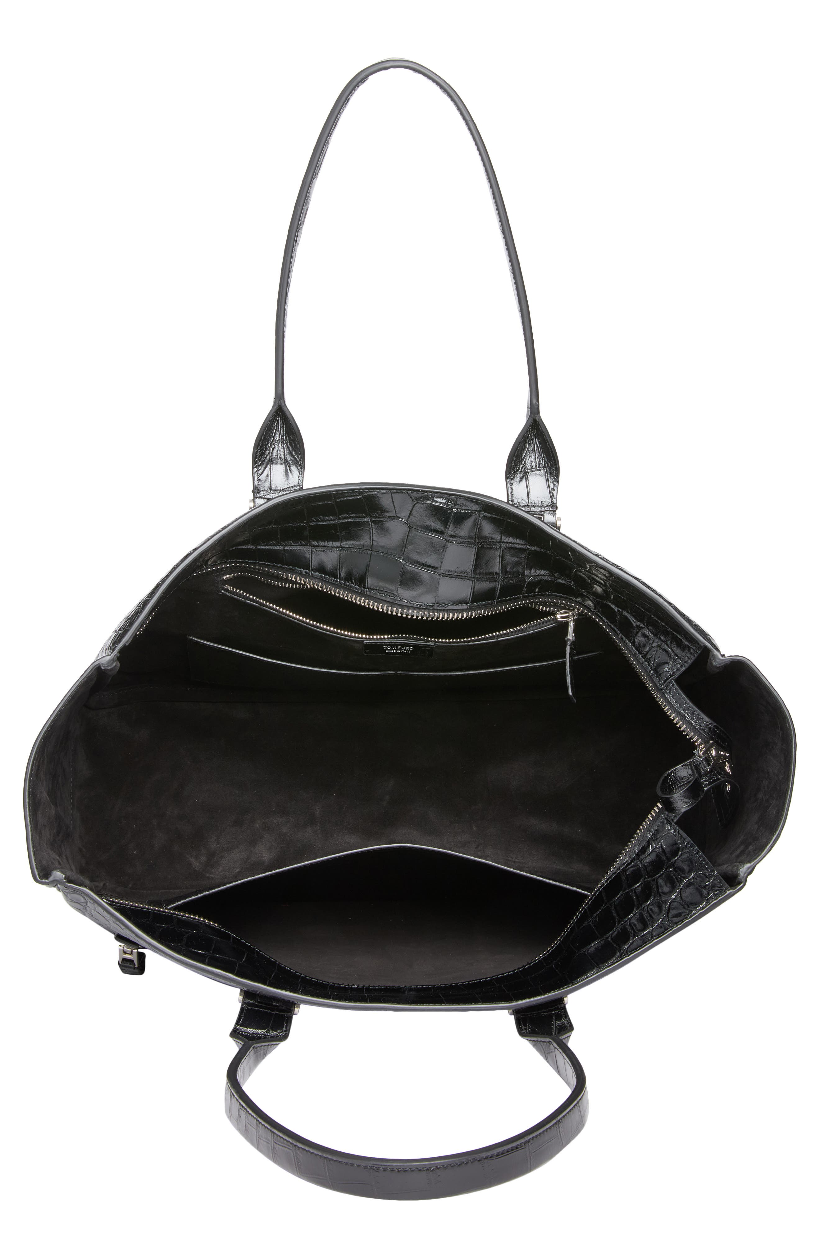 Victor Croc Embossed Leather Tote, Alternate, color, BLACK