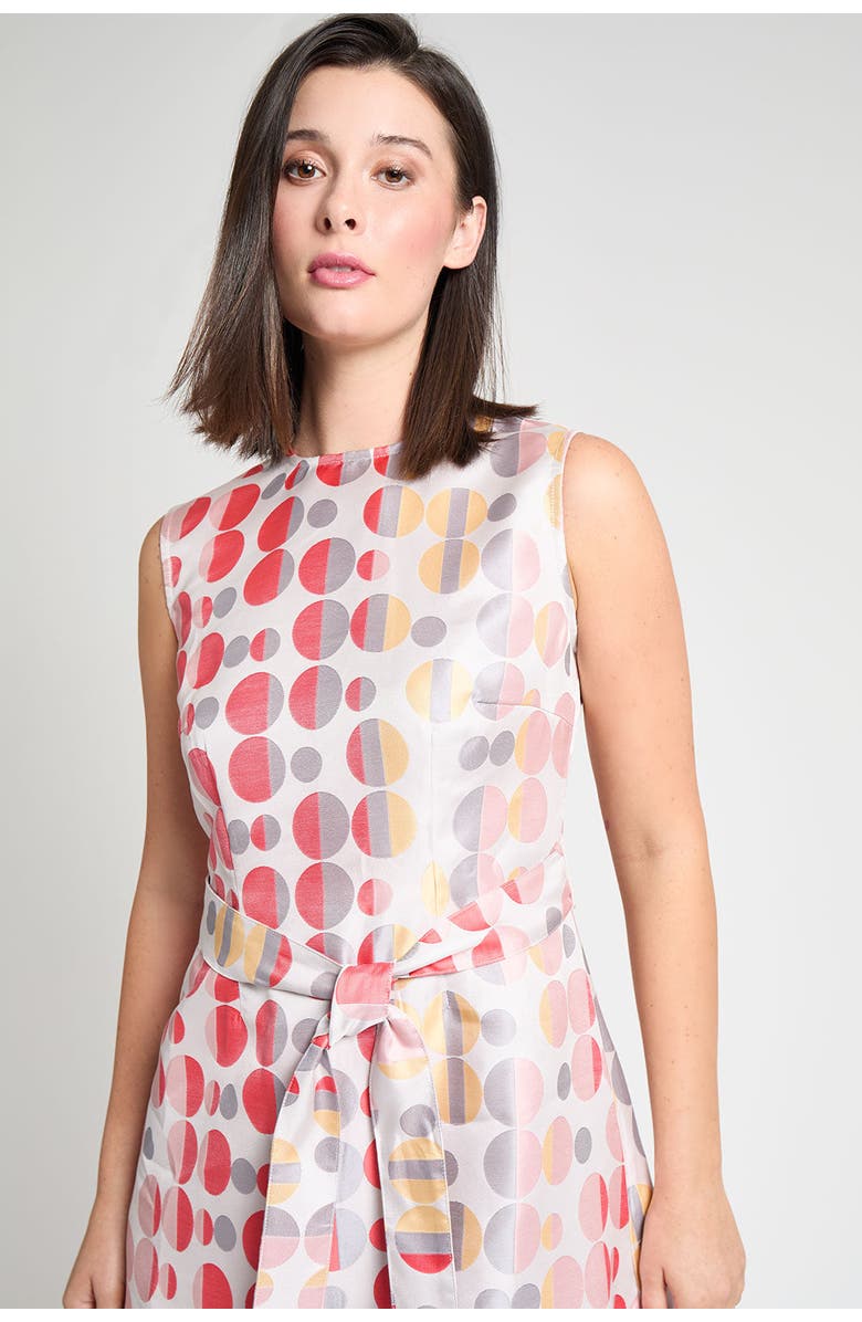 Ming Wang Polka Dot Woven A Line Dress, Alternate, color, Rosy/Sunkist/Lemon/Lunar/White