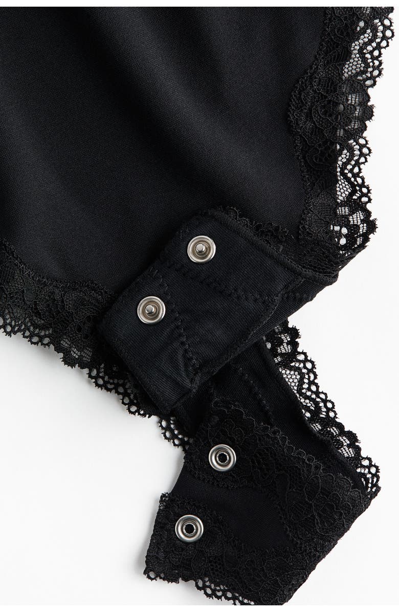 H&M Seamless Lace-trimmed Body, Alternate, color, Black