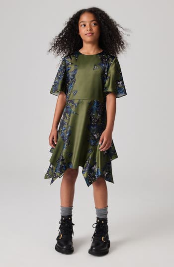 Kids' Butterfly Print Handkerchief Hem Dress
