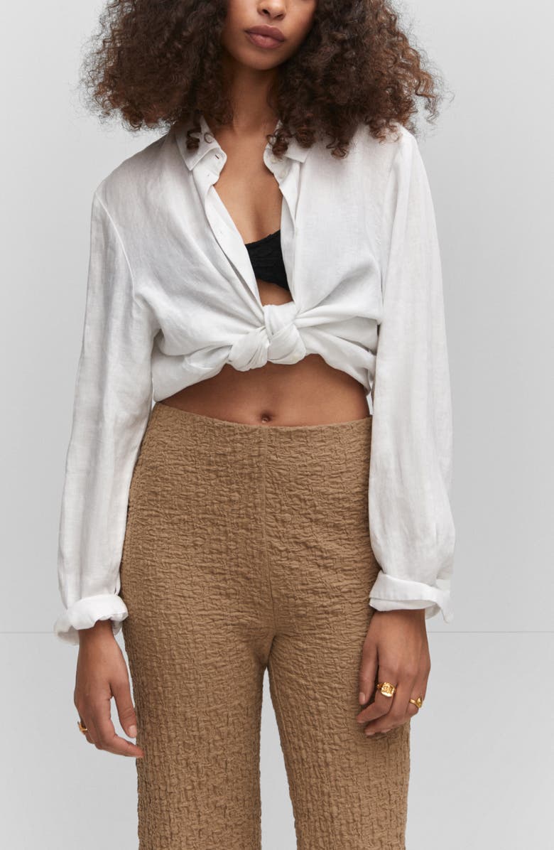 MANGO Textured Cotton Blend Wide Leg Pants, Alternate, color, 