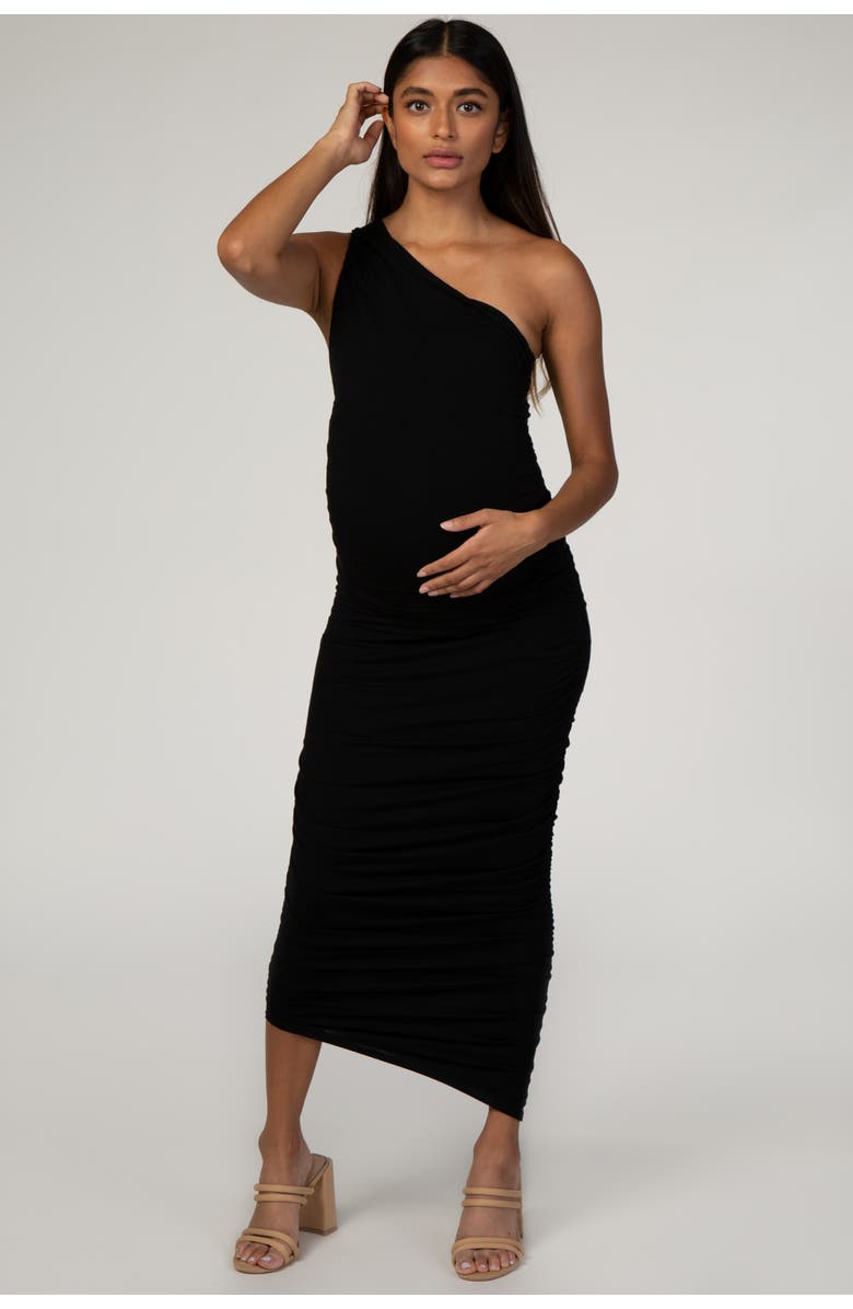 PinkBlush Ruched One Shoulder Dress, Main, color, Black