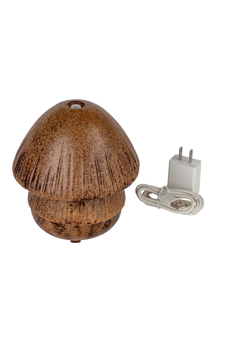 Stoneware Mushroom Oil Diffuser with Timer, Brown, Main, color, Brown
