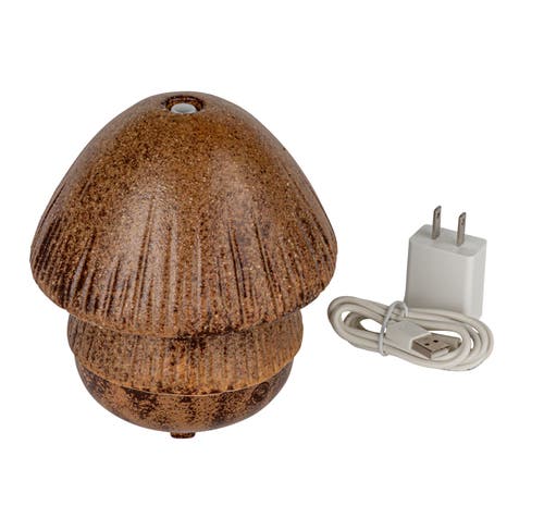 Storied Home Stoneware Mushroom Oil Diffuser With Timer, Brown