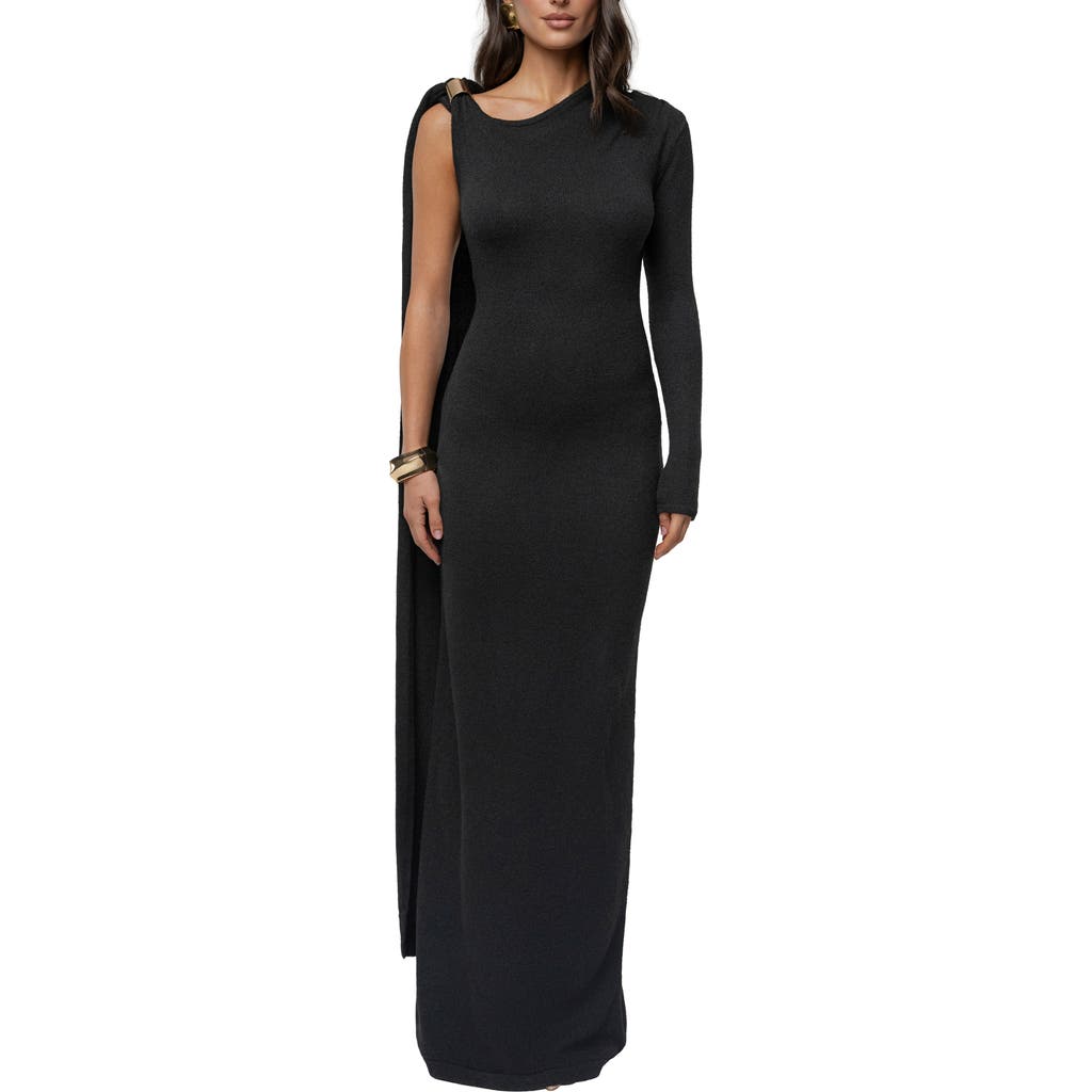 Jluxlabel Aniza Drape Long Sleeve Maxi Dress In Black
