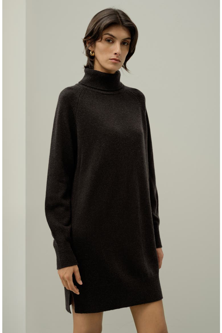 Women's Wool-Cashmere Turtleneck Sweater Dress, Alternate, color, Espresso