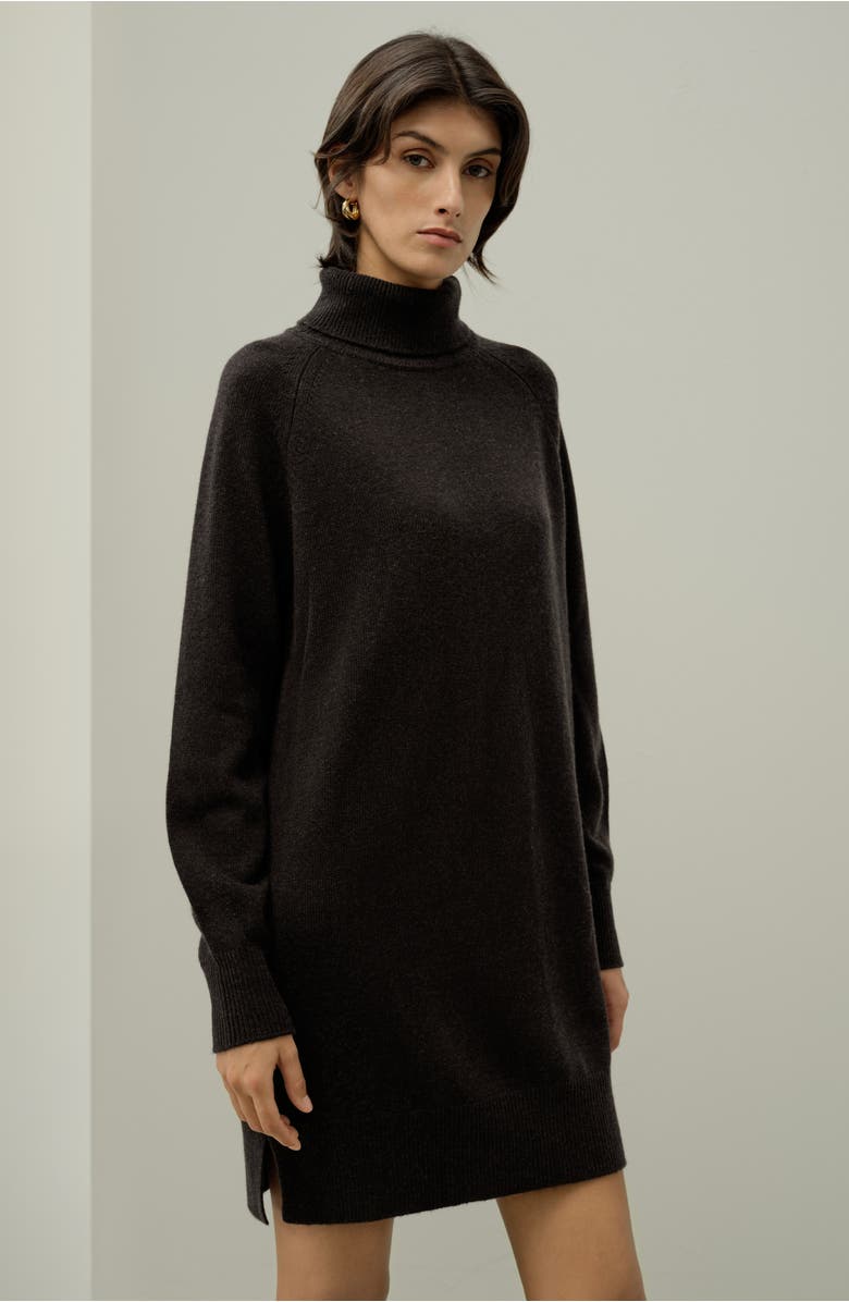 Lilysilk Women's Wool-Cashmere Turtleneck Sweater Dress, Alternate, color, Espresso