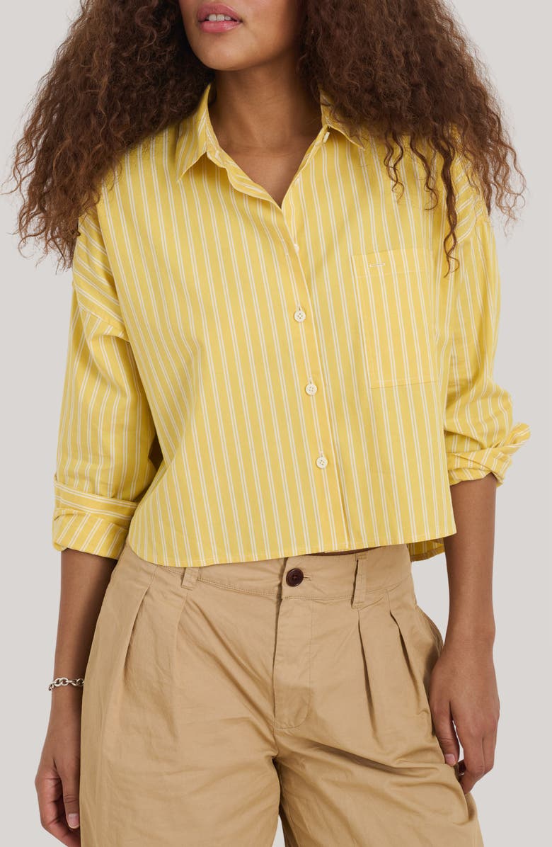 Alex Mill Jo Oxford Stripe Crop Cotton Button-Up Shirt, Main, color, Yellow/ White
