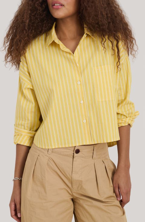 Jo Oxford Stripe Crop Cotton Button-Up Shirt