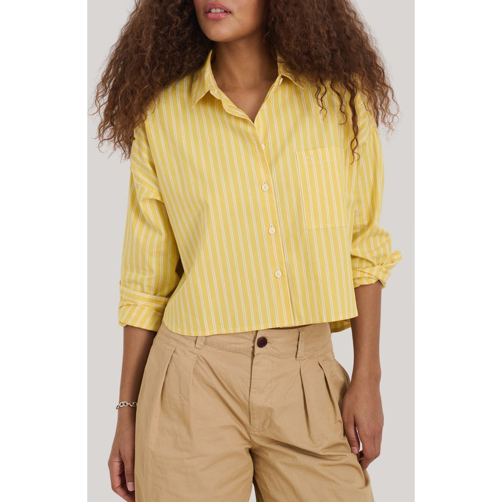 Alex Mill Jo Oxford Stripe Crop Cotton Button-up Shirt In Yellow