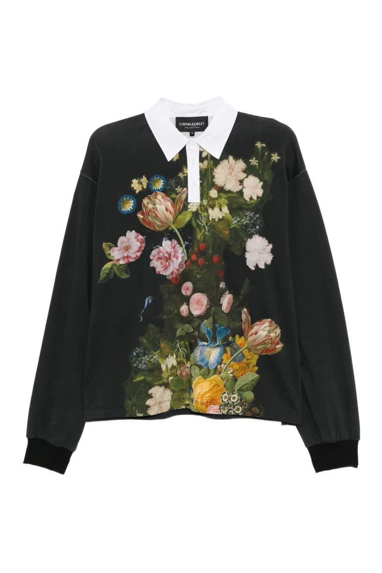 Printed Cotton Rugby Shirt, Main, color, Black Bouquet