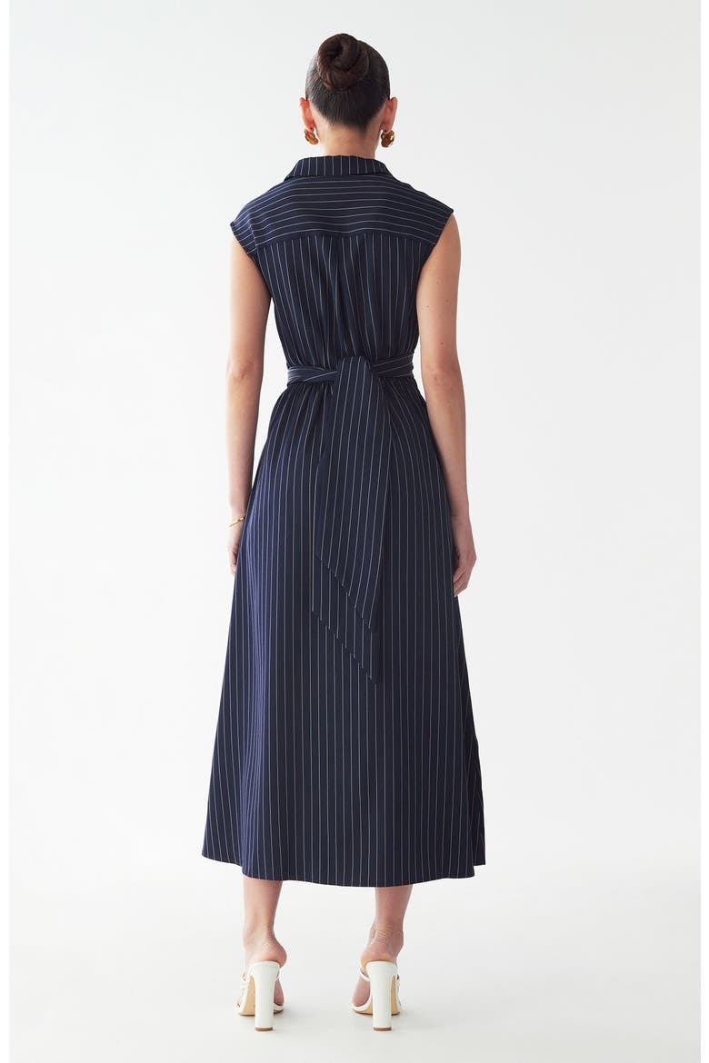 Gaia Midi Dress, Alternate, color, Navy Pinstripe