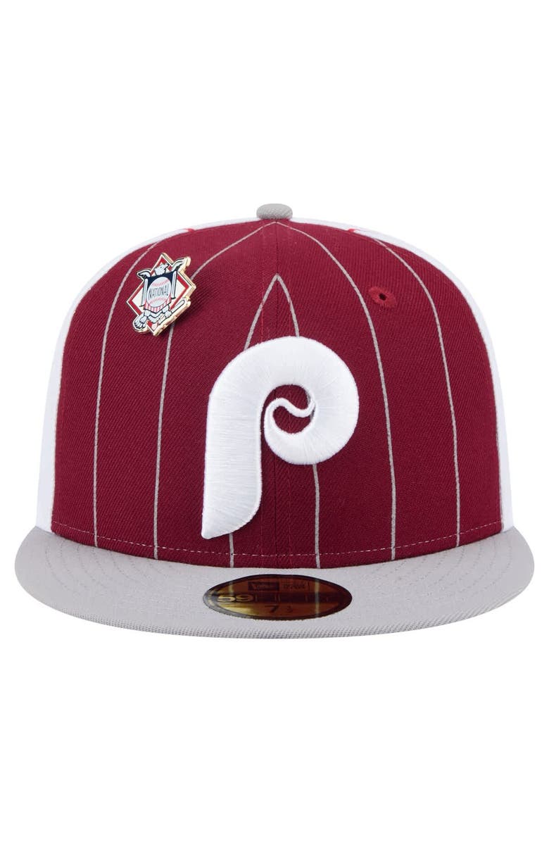New Era Men's New Era  Dark Red Philadelphia Phillies Pinstripe 59FIFTY Fitted Hat, Alternate, color, 