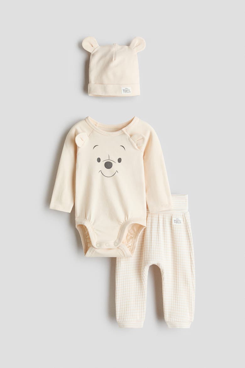 3-piece Printed Jersey Set, Main, color, Light beige/Winnie the Pooh