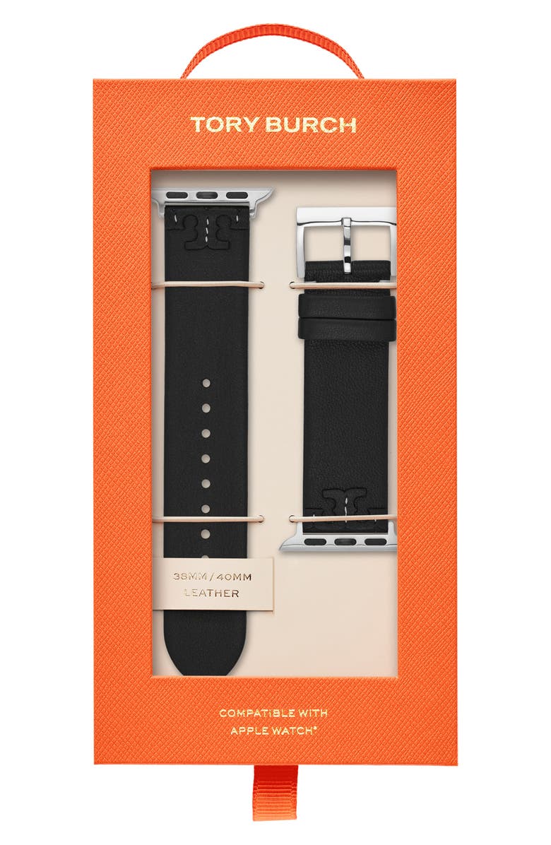 Tory Burch McGraw Leather Apple Watch<sup>®</sup> Watchband, Alternate, color,