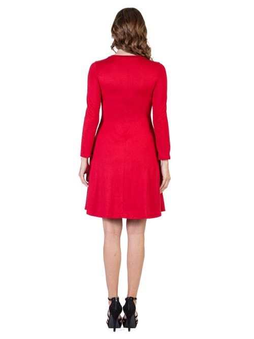24seven Comfort Apparel Classic Long Sleeve Flared Mini Dress In Red