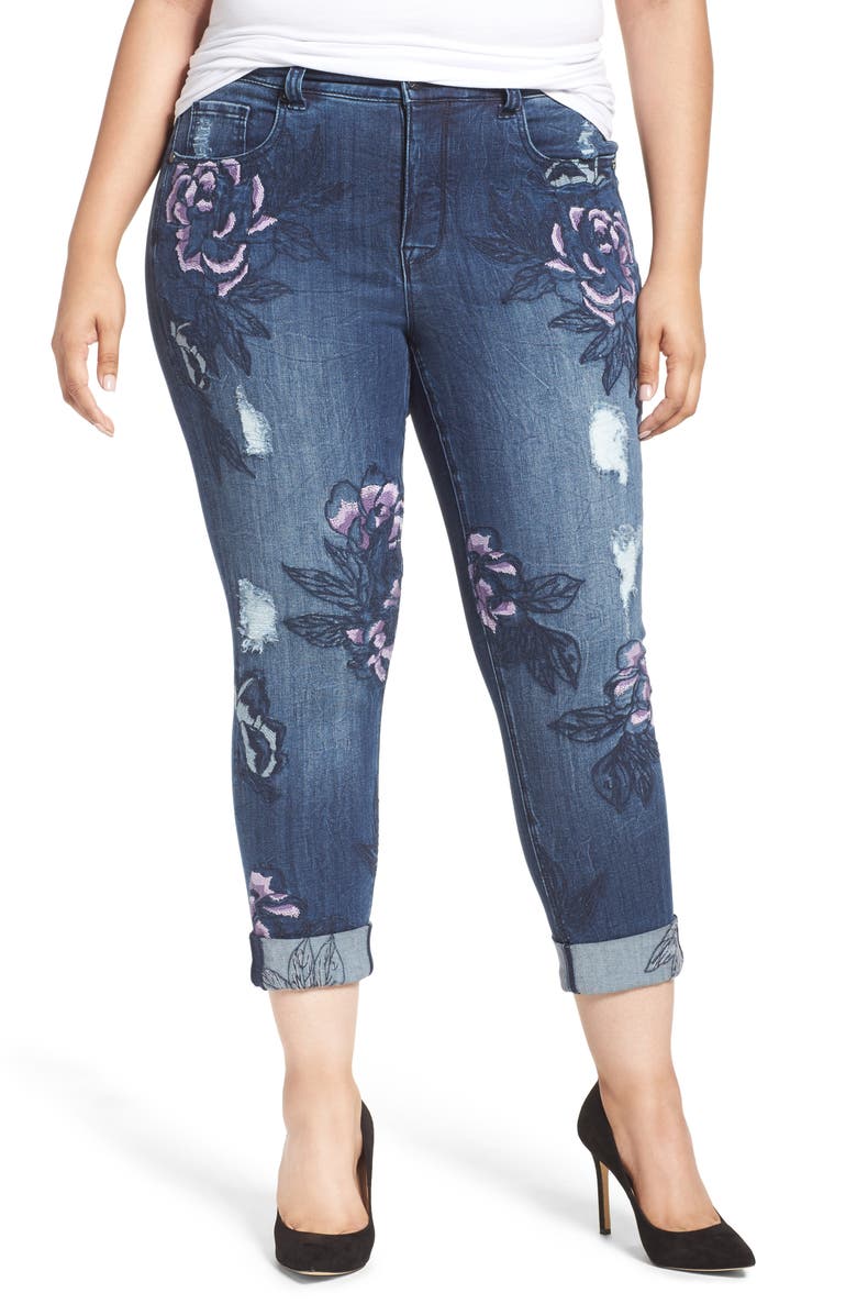 Melissa McCarthy Seven7 Embroidered Skinny Jeans, Main, color, 