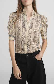 The Gillian Snake Print Puff Sleeve Silk Top
