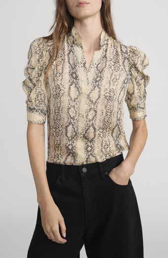 The Gillian Snake Print Puff Sleeve Silk Top