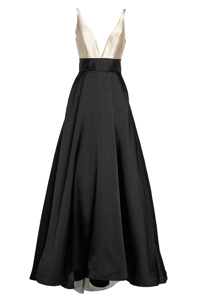 Ieena for Mac Duggal Plunge Neck Taffeta Ballgown, Alternate, color,