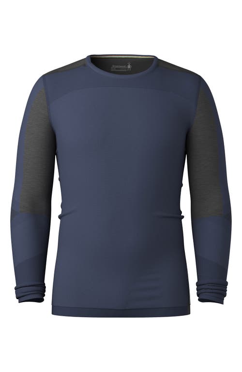 Smartwool Intraknit™ Thermal Merino Base Layer Colorblock Crewneck Long Sleeve Shirt In Blue