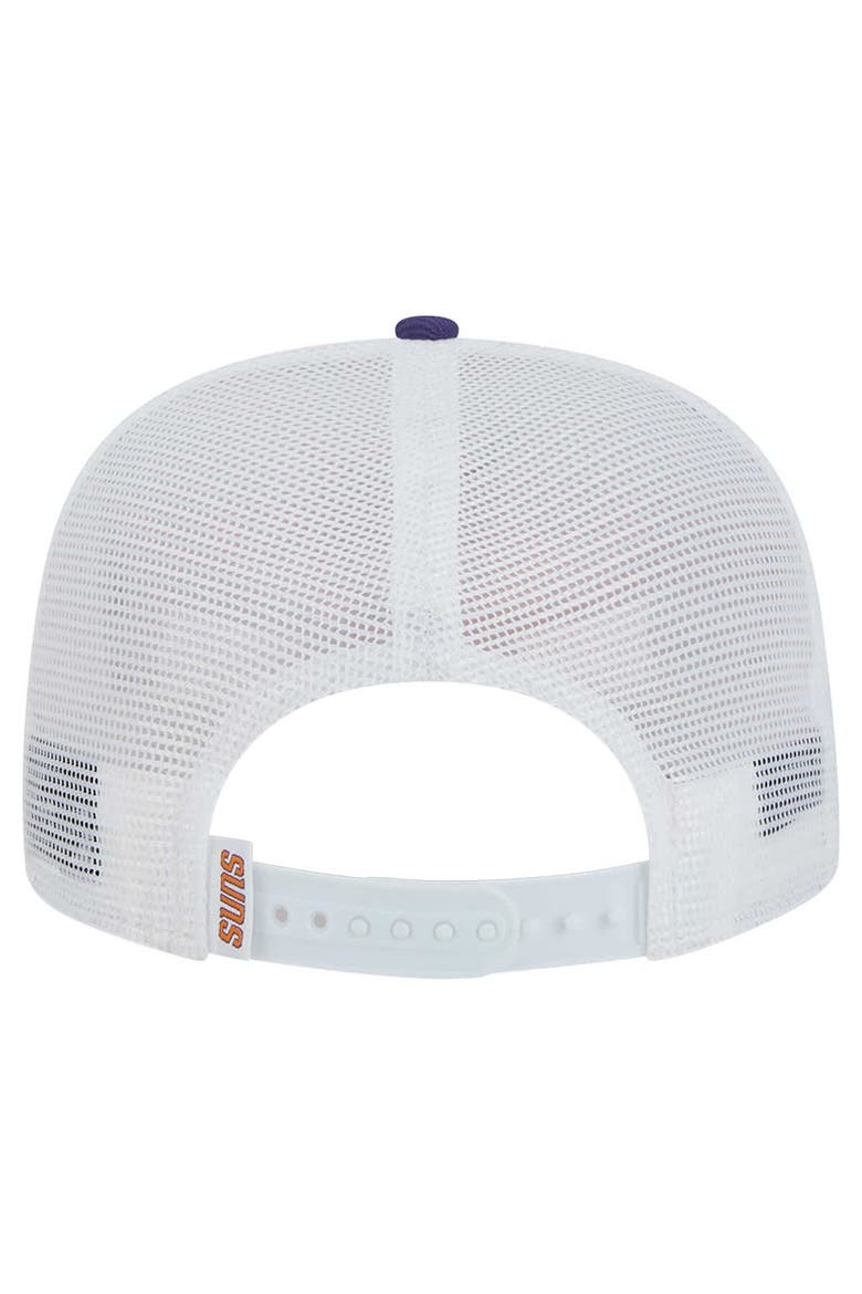 Men's New Era White/Purple Phoenix Suns Dip-Dye 9FIFTY A-Frame Trucker Snapback Hat, Alternate, color, White