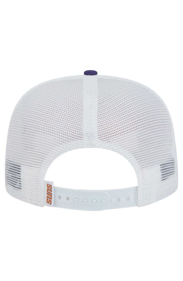 New Era Men's New Era White/Purple Phoenix Suns Dip-Dye 9FIFTY A-Frame Trucker Snapback Hat, Alternate, color, White