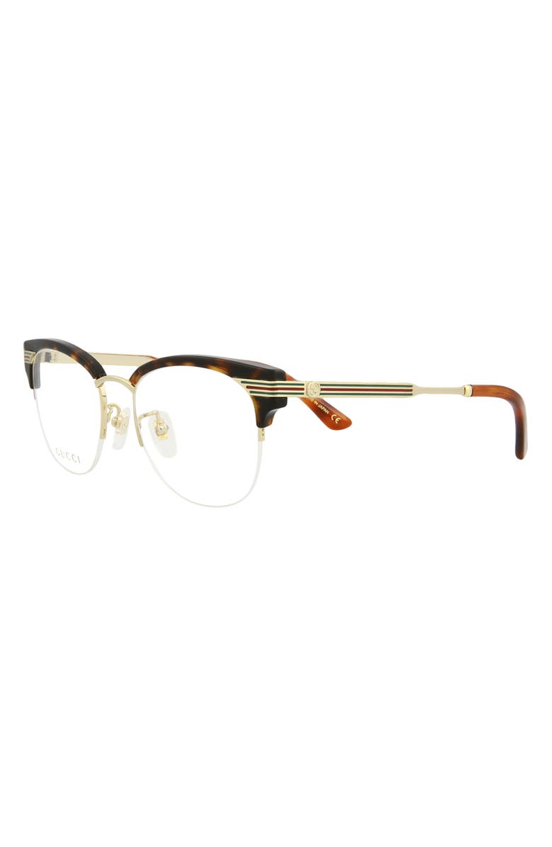 Gucci 50mm Semi Rimless Round Reading Glasses, Alternate, color, Havana Gold Transparent