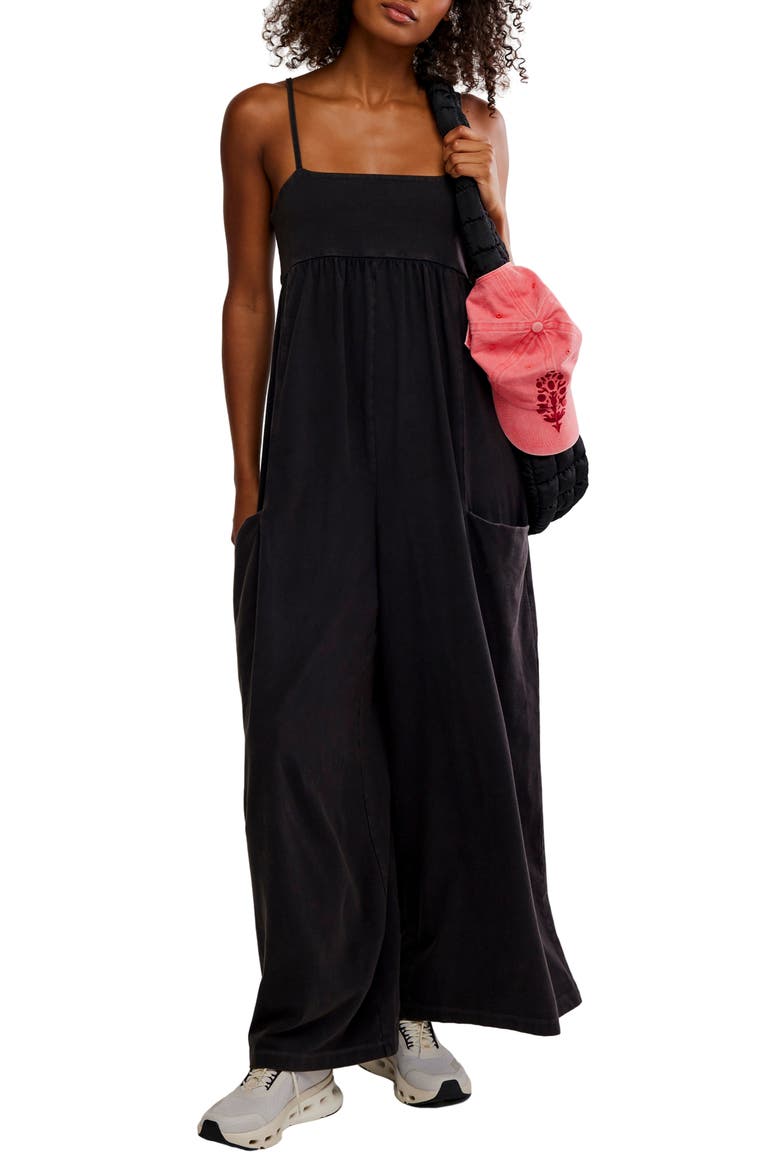 FP Movement Hot Shot Strappy Stretch Cotton Jumpsuit, Main, color, BLACK