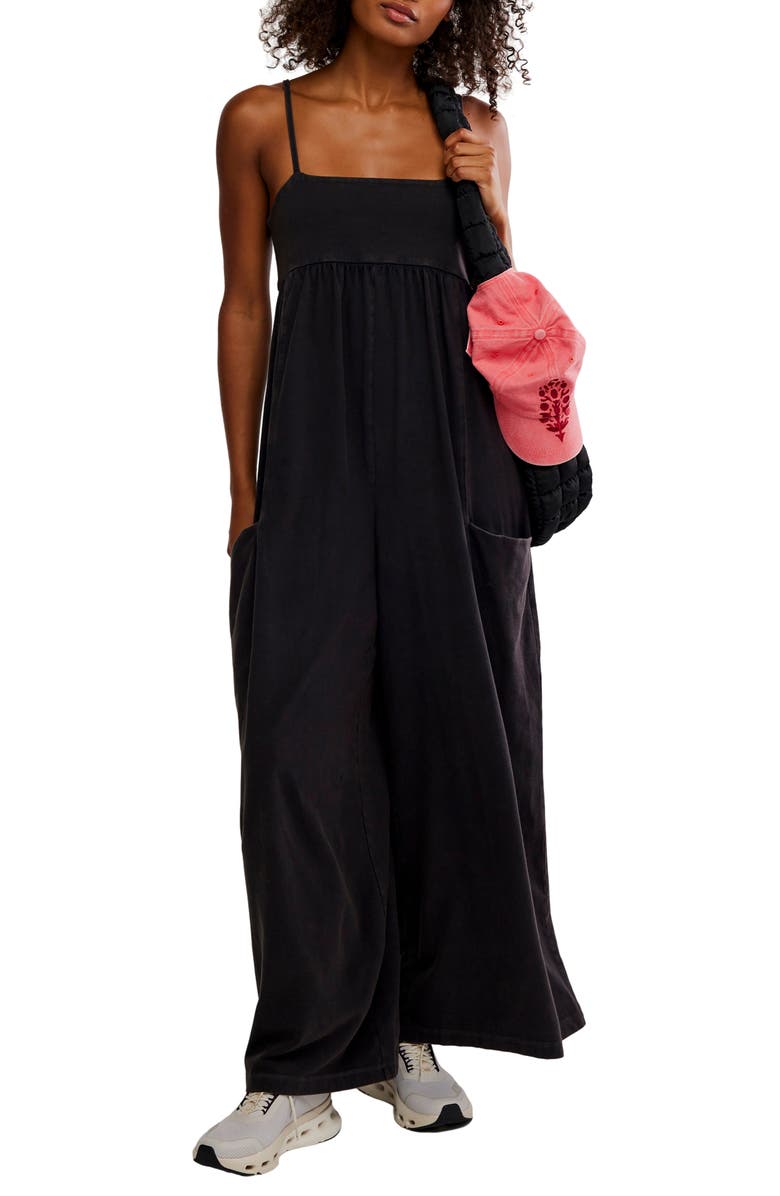 Free People FP Movement Hot Shot Strappy Stretch Cotton Jumpsuit, Main, color, Black