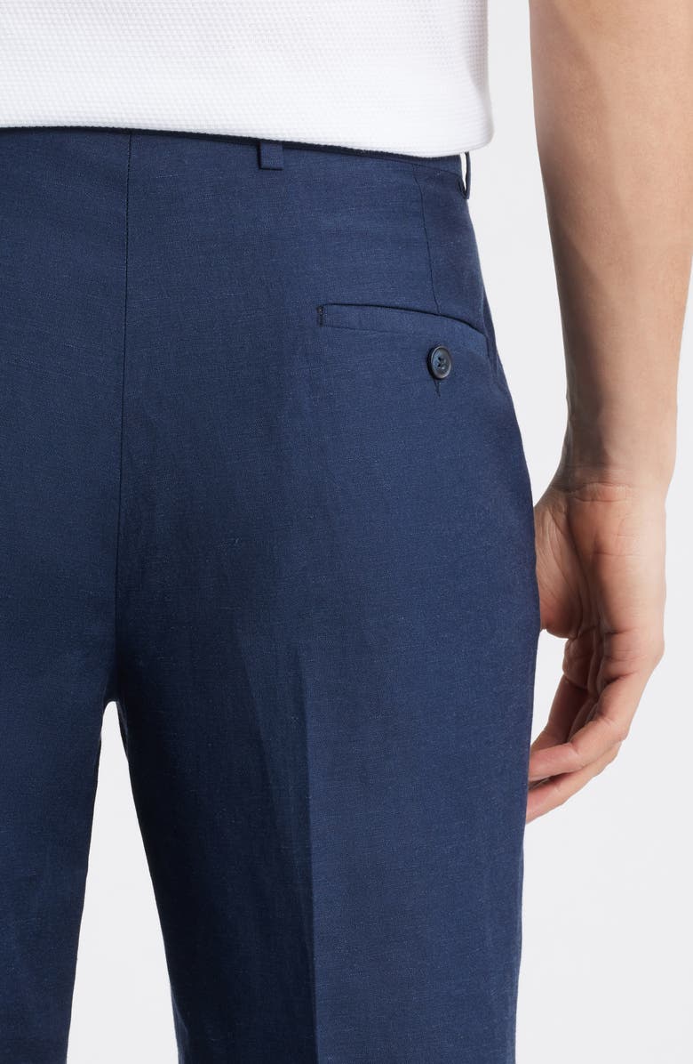 Peter Millar Harker Navy Flat Front Wool & Linen Dress Pants, Alternate, color, Navy