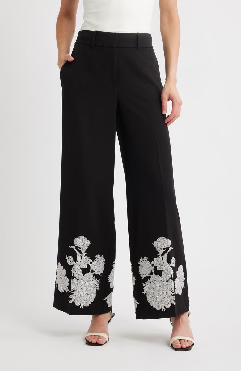 Elie Tahari Isla Embroidered Wide Leg Pants, Main, color, 