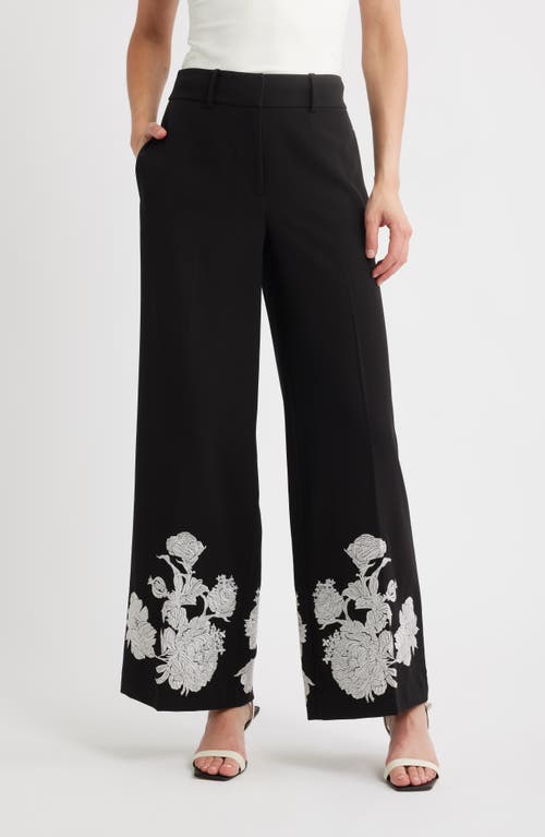 Elie Tahari The Isla Embroidered Wide-leg Pants In Black