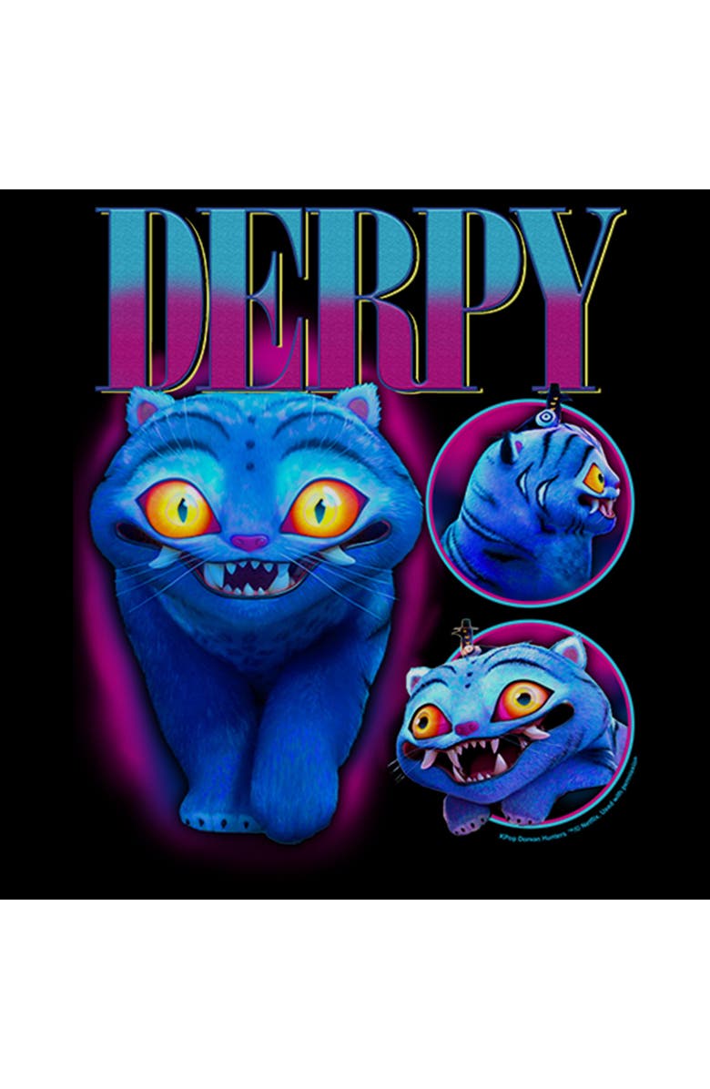 KPop Demon Hunters Girl's KPop Demon Hunters Supernatural Happy Derpy  Graphic T-Shirt, Alternate, color, Black