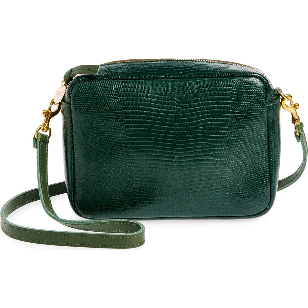 Shop Clare V . Midi Sac Lizard Embossed Leather Crossbody Bag In Forest Lizard