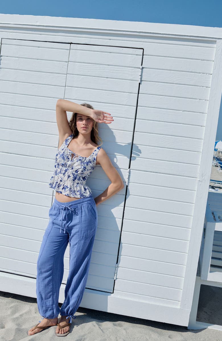 NEXT Floral Smocked Cotton Camisole, Alternate, color, White/ Blue