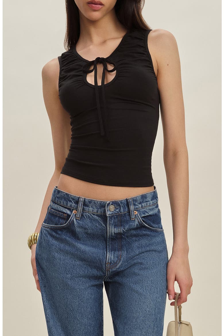 Bella Keyhole Neck Knit Top, Main, color, BLACK