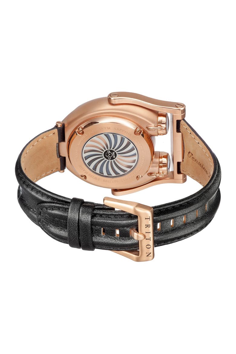 Men's Triton Leather Strap Watch, 49mm, Alternate, color, BLACK